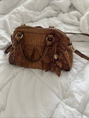 BRAHMIN Brown Croc-Embossed Leather Satchel Bag